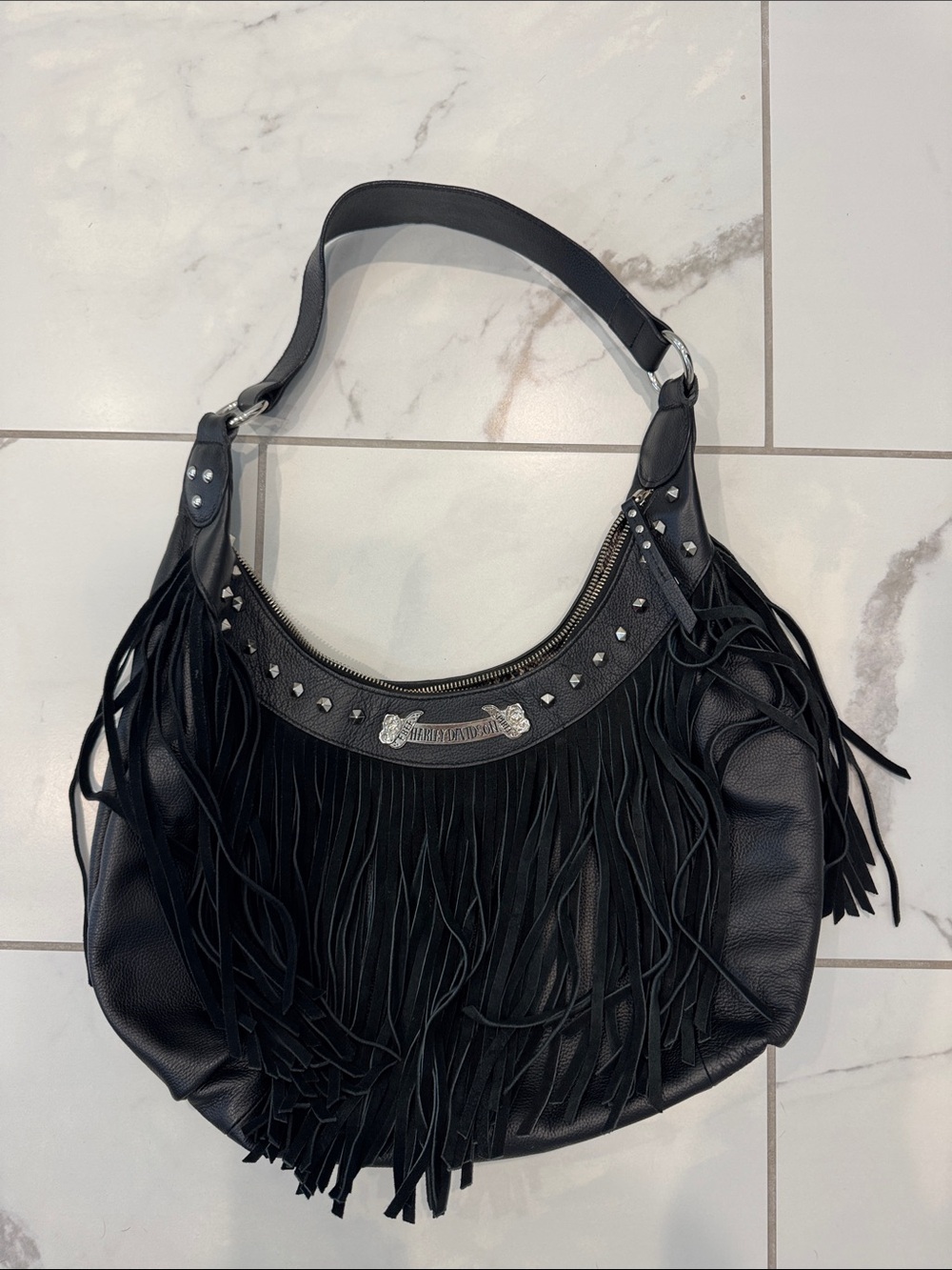 Harley-Davidson Black Fringe Leather Shoulder Bag